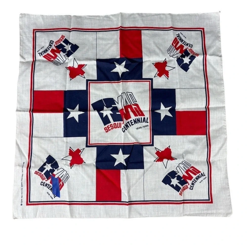 Vintage Texas Sesquicentennial 1836-1986 Bandana Scarf Handkerchief One Size